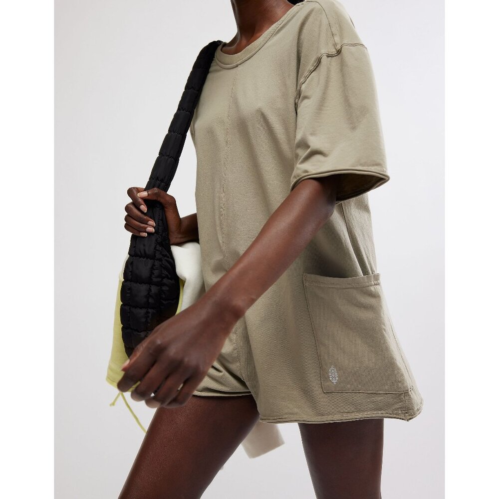 FP Movement by Free People Olive Green Short Sleeve Romper